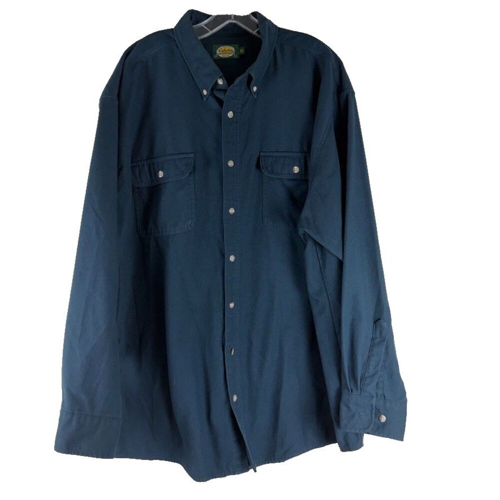Cabelas Mens Long Sleeve Cotton Shirt Size 2xl Tall Heavyweight Blue Workwear